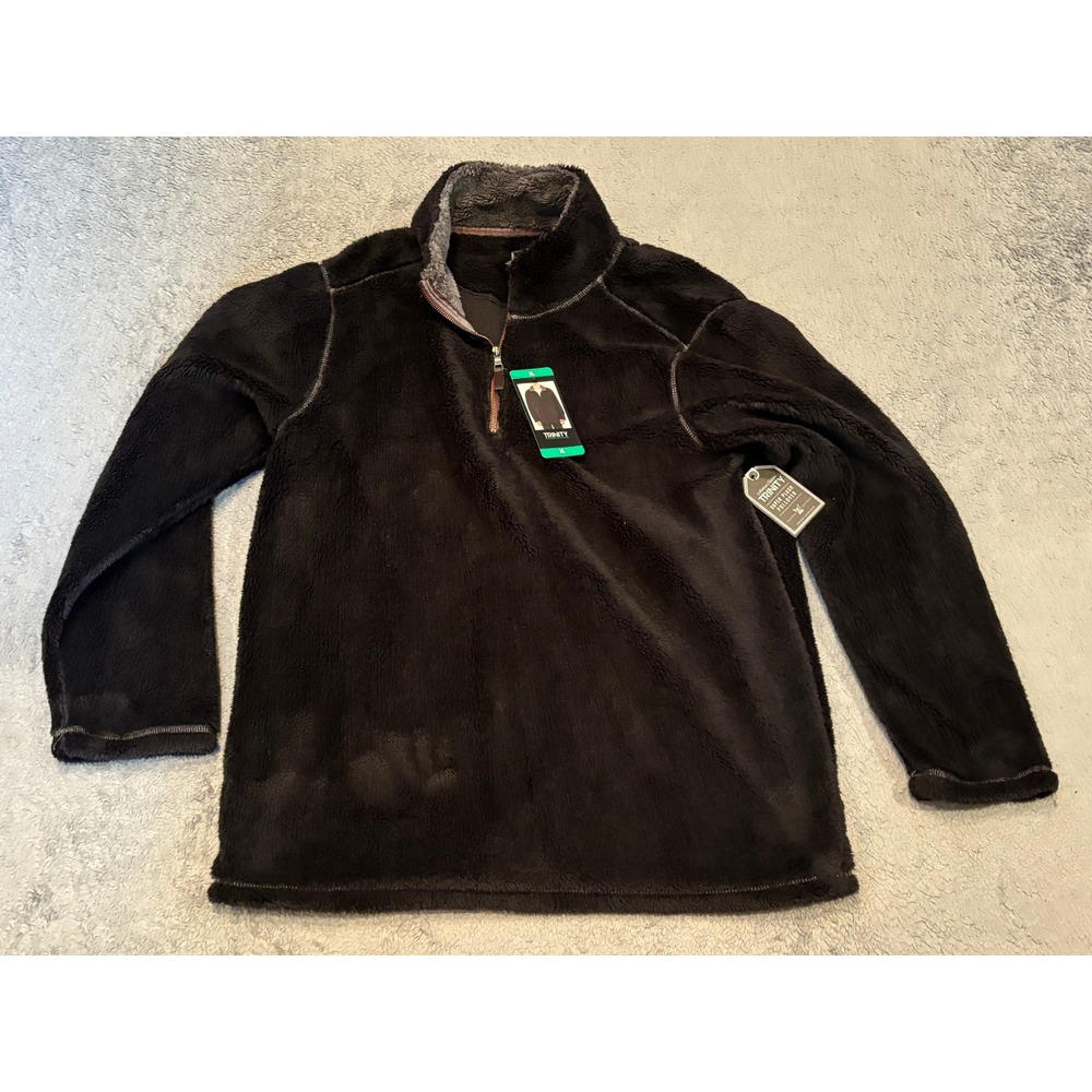Trinity Super Plush Pullover Mens XL Black Faux Fur Fleece Quarter Zip TR184198